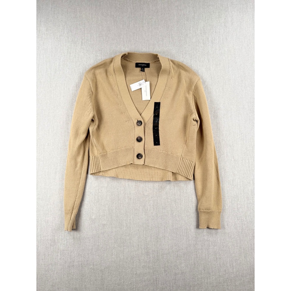 Banana Republic Tan Khaki Cropped V-Neck Button Front Cardigan Sweater S NWT